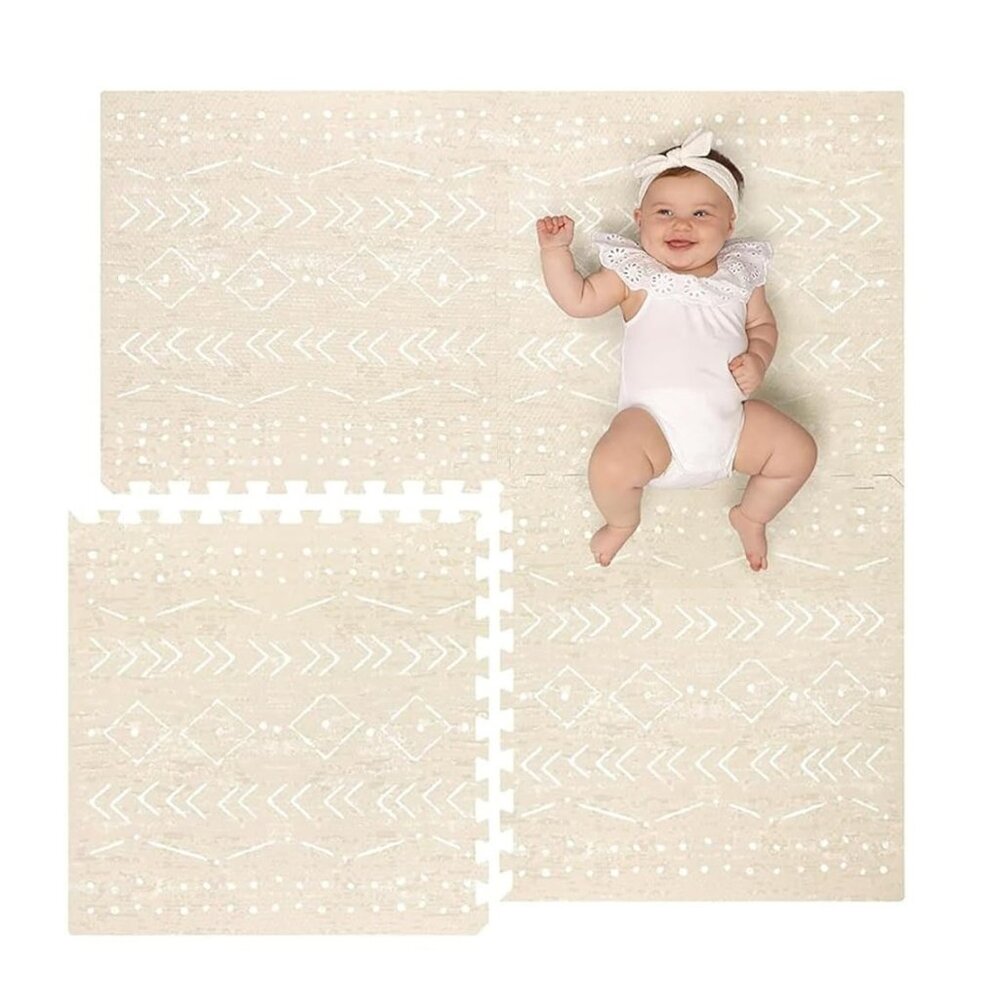 Lillefolk Baby Foam Play Mat – Beige 4'x4' Interlocking Foam Tiles – Baby Tummy